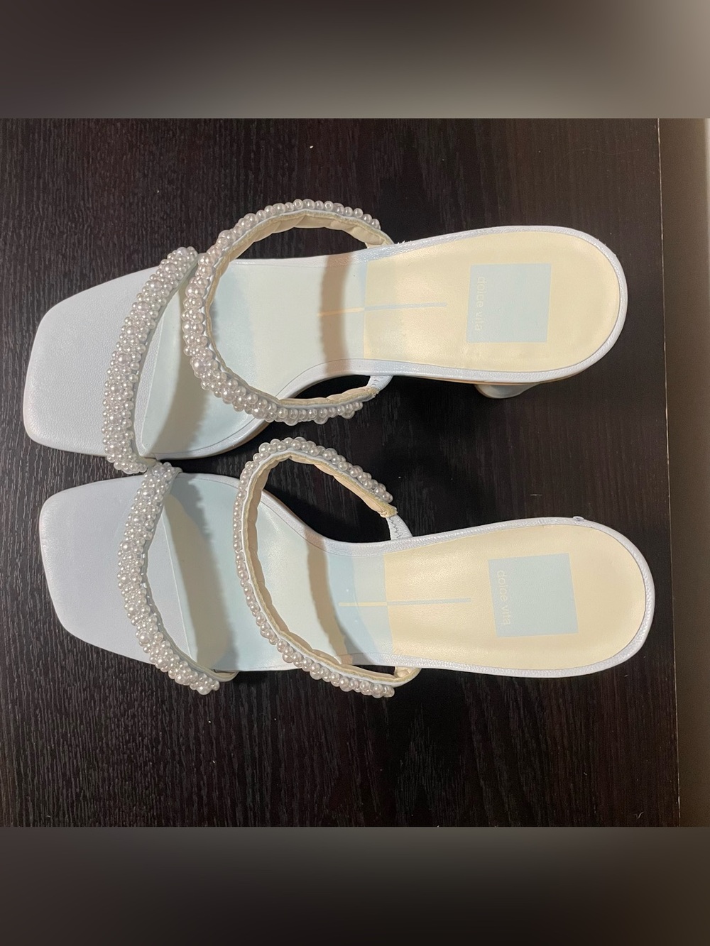 Homecoming Pearl-Embellished Light Blue Strappy Block Heels | Wms Sz 10 | NWOT - Picture 2 of 9